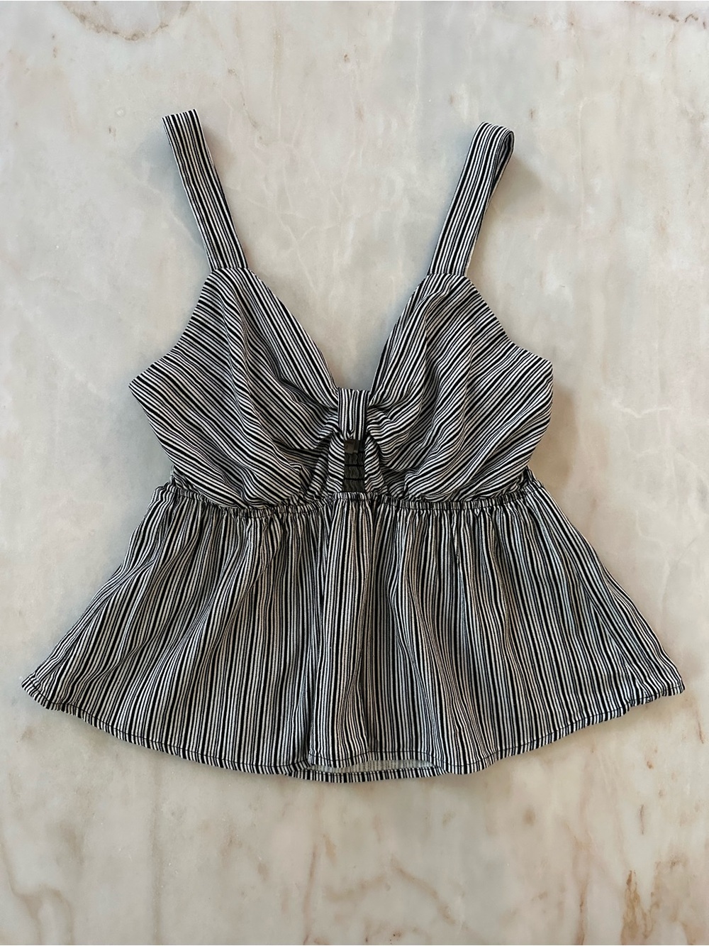 Monteau Black and White Striped Babydoll Tank Top